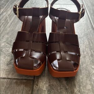 Free People Brown and Orange Leather Sandals